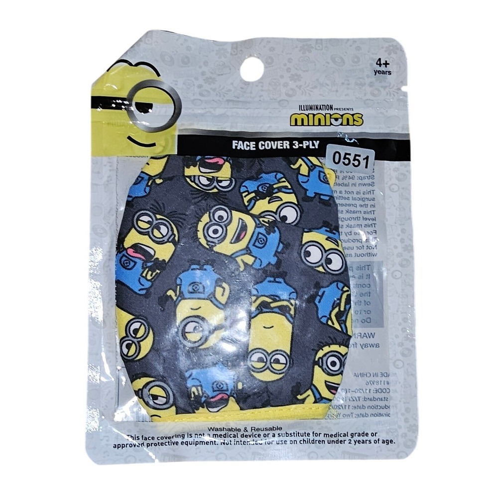 Minions Face Mask 3-Ply Reusable Washable Kids Universal Studios Yellow #551